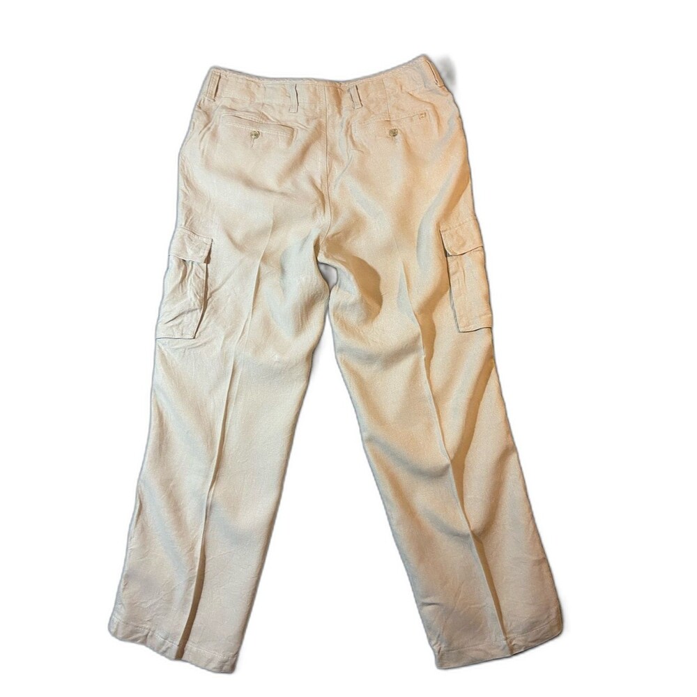 Tommy Bahama linen silk Light Khaki Cargo pants high rise 38